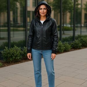 Levi’s Womens Retro Faux Leather Black Moto Bomber Jacket Full Zipper Size Small